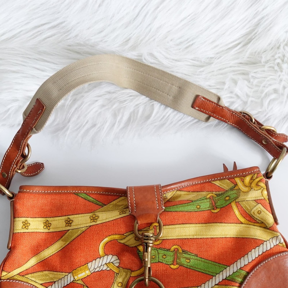 Vintage Miu Miu Orange Buckled Graphic Canvas Leather Shoulder Bag Y2K 90s - Picture 7 of 16